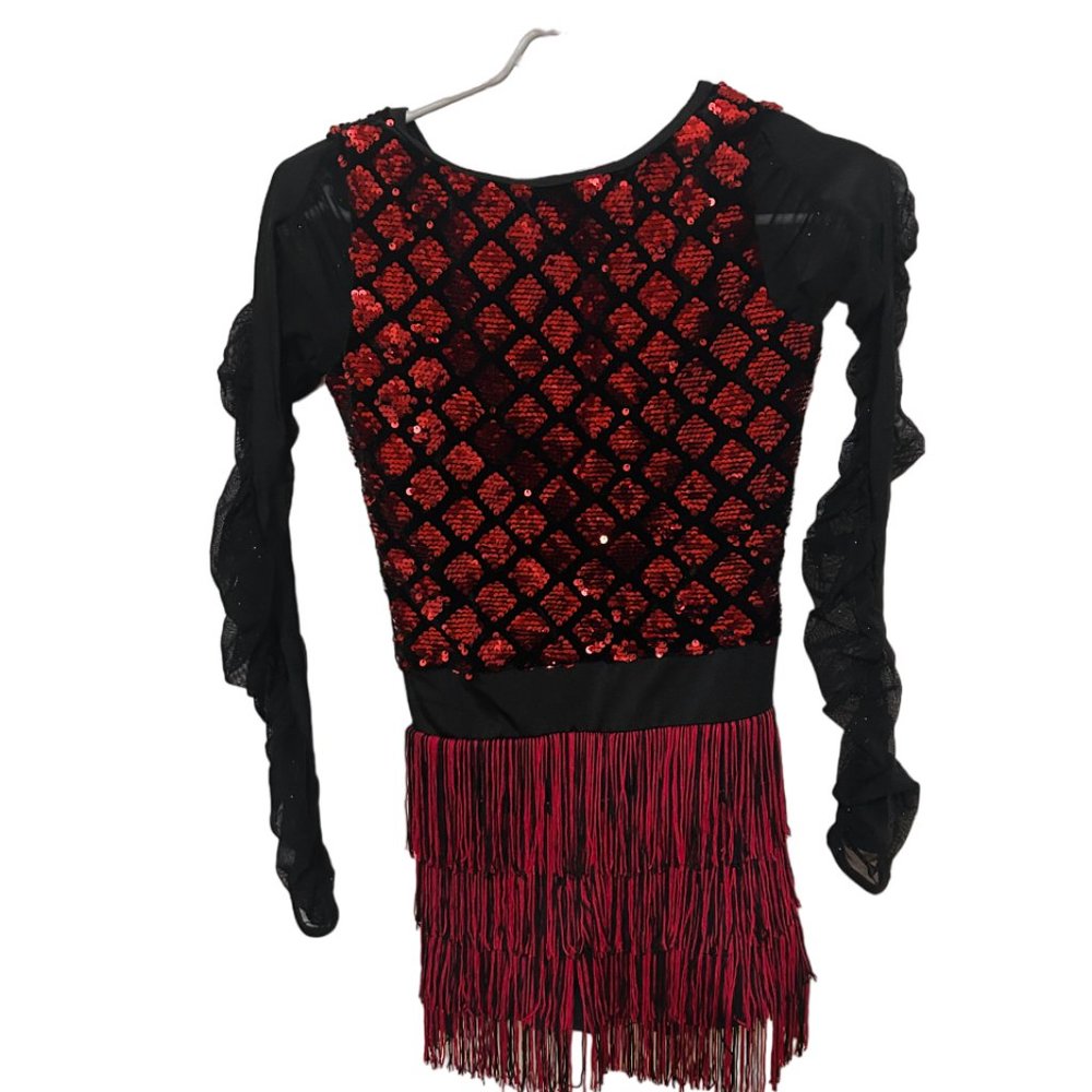 Custom Jazz Contemporary Dance, Jumpsuit Costume Red Sequin 10-12 yrs old girl,